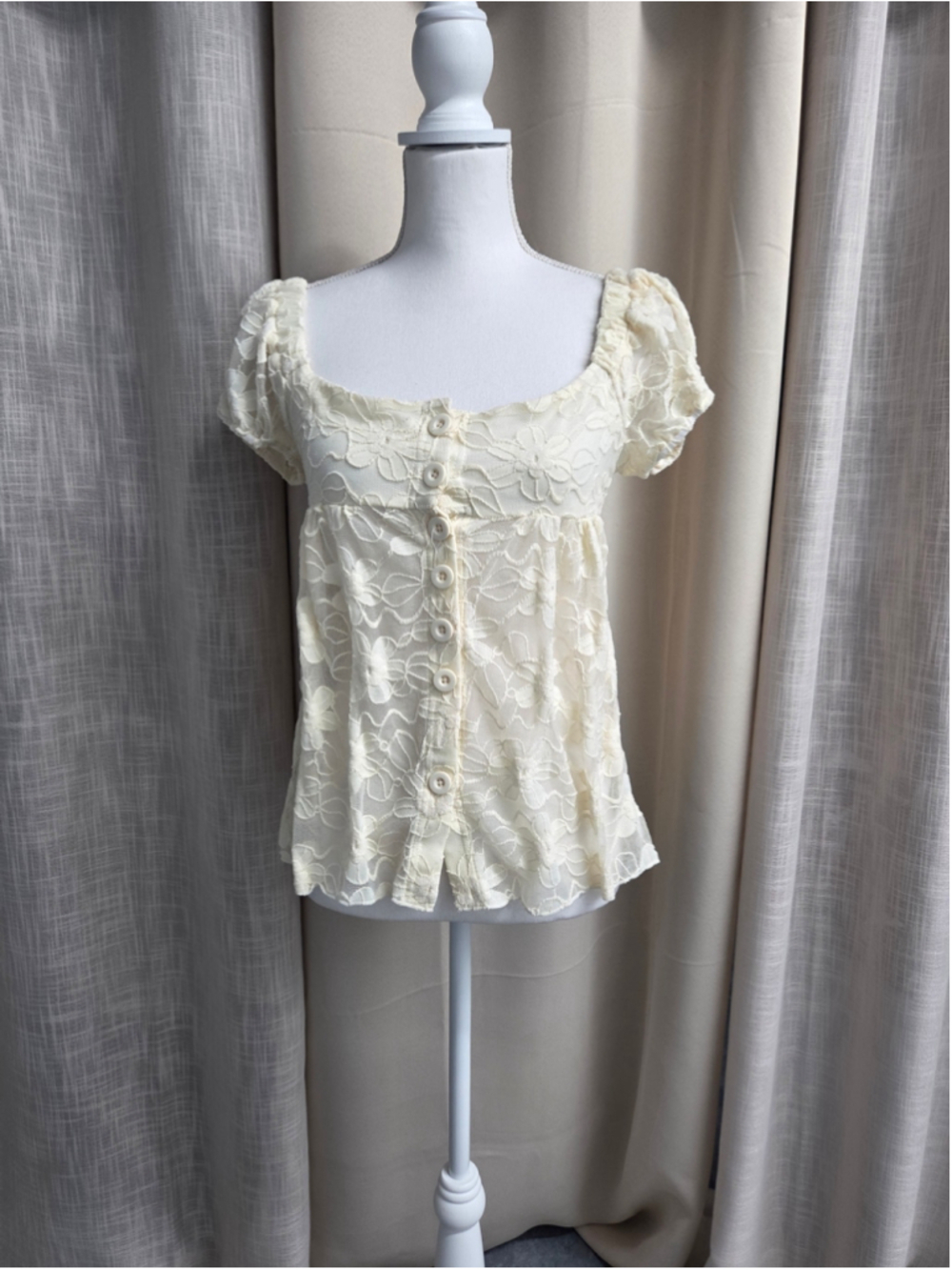 Mixed Threads Cream Blouse Cottagecore Fairycore Coquette Size M